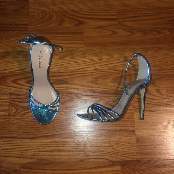 Blue Metallic Sandal Stiletto Heels - Picture 3 of 3